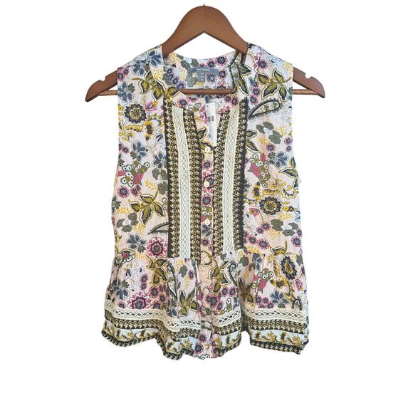 Blue Tassel Anthropologie pink peplum button up sleeveless top size M NWT $78 - Picture 1 of 5